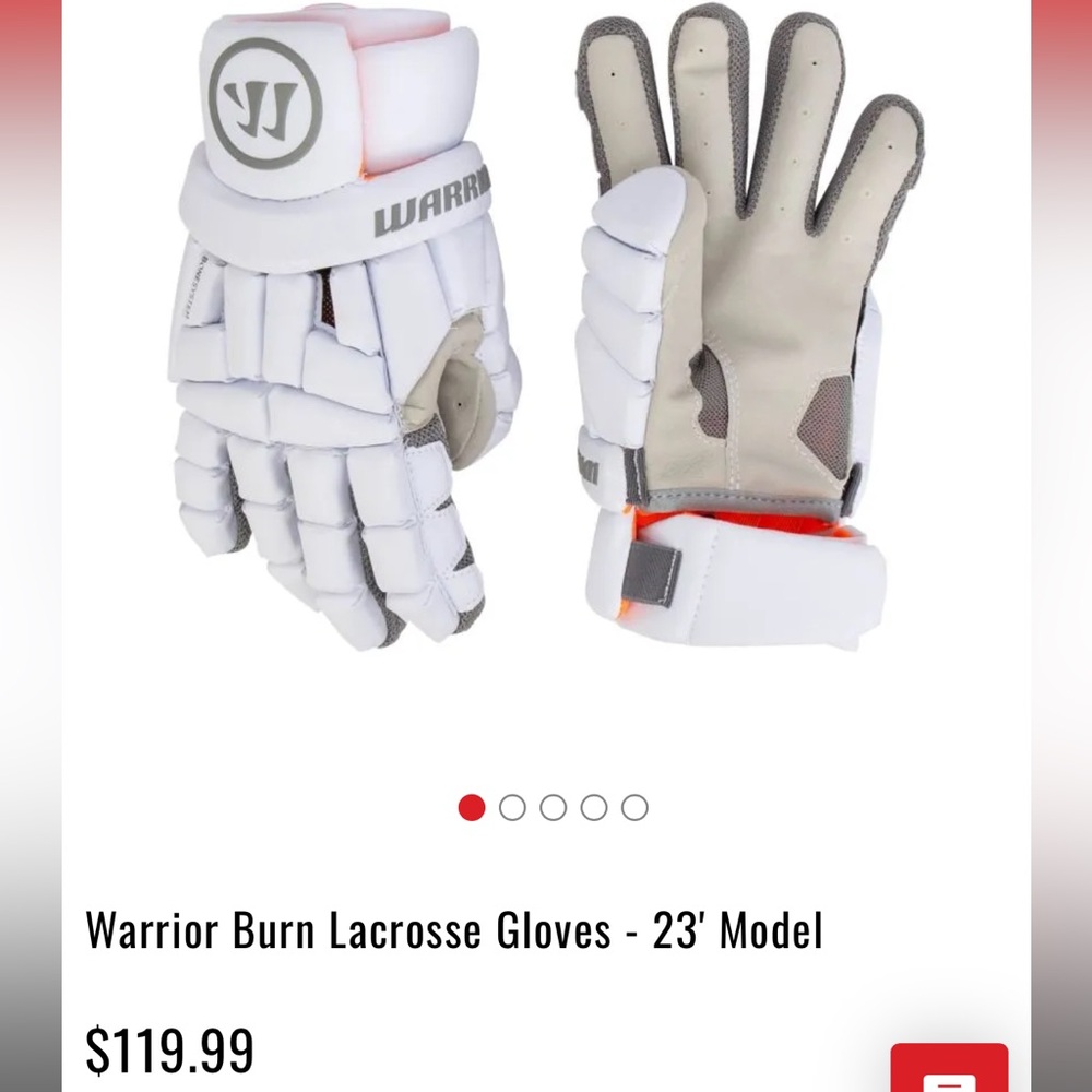 Brand new with tags warrior lacrosse burn gloves suede XL
